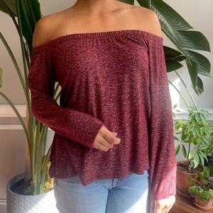 Hollister Off the Shoulder Long Sleeve Maroon Top